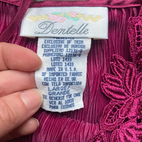 Vintage Dentelle Magenta Pink Crinkled Floral Nightgown / Lingerie Size Large - Picture 4 of 5